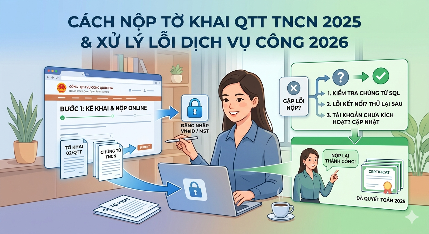 Cách nộp tờ khai Quyết toán thuế TNCN năm 2025 và xử lý lỗi nộp trên Dịch vụ công 2026?