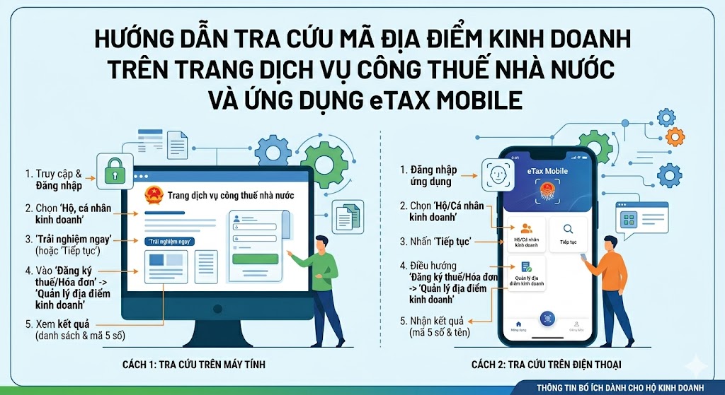 HƯỚNG DẪN TRA CỨU MÃ ĐỊA ĐIỂM KINH DOANH TRÊN TRANG DỊCH VỤ CÔNG THUẾ NHÀ NƯỚC DÀNH VÀ ỨNG DỤNG ITAX MOBILE