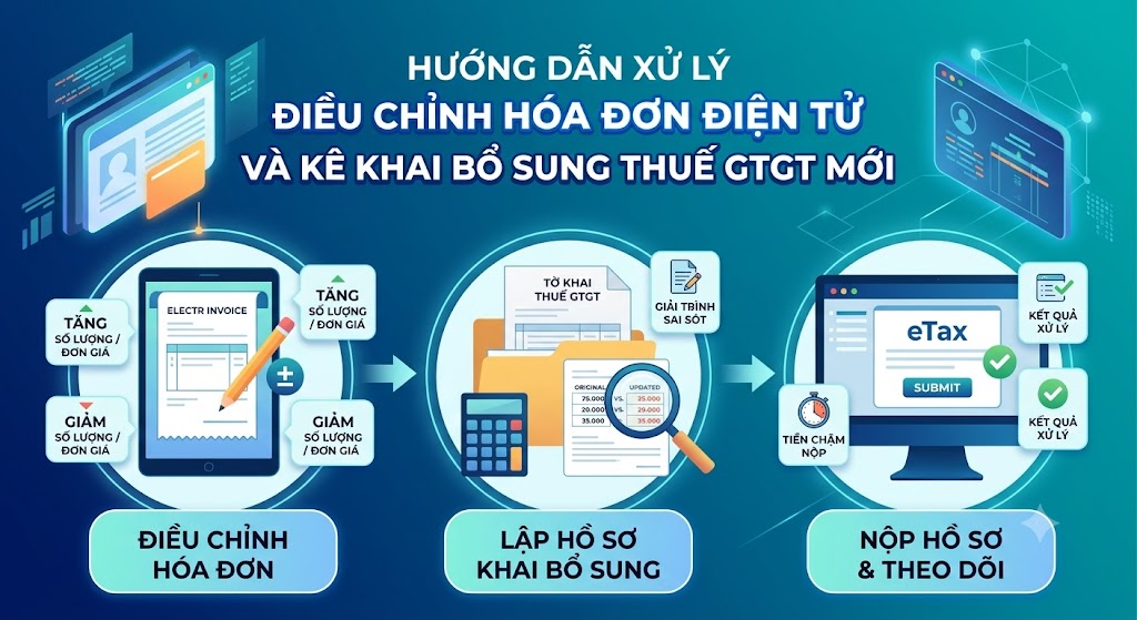HƯỚNG DẪN XỬ LÝ ĐIỀU CHỈNH HÓA ĐƠN ĐIỆN TỬ VÀ KÊ KHAI BỔ SUNG THUẾ GTGT MỚI