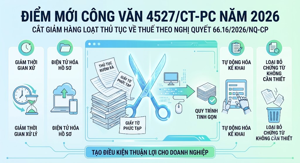 ĐIỂM MỚI CÔNG VĂN 4527/CT-PC NĂM 2026: CẮT GIẢM HÀNG LOẠT THỦ TỤC VỀ THUẾ THEO NGHỊ QUYẾT 66.16/2026/NQ-CP