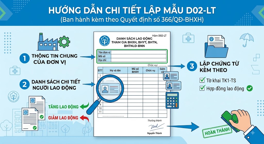 Hướng dẫn chi tiết cách lập Mẫu D02-LT theo Quyết định 366/QĐ-BHXH